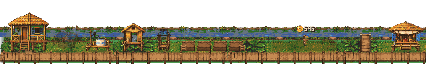 Farm and buildings of Riverside, in the actual game art.