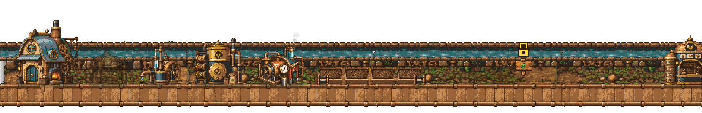 Buildings and machinery from the Steampunk Workshop expansion.