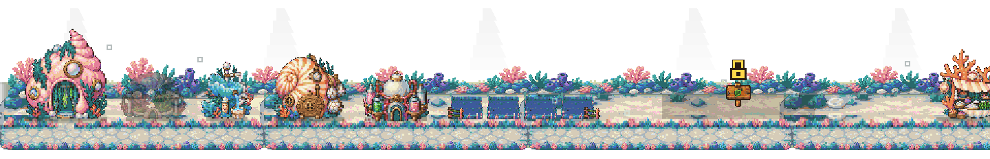 Underwater buildings from the Sunken Coral Kingdom expansion.